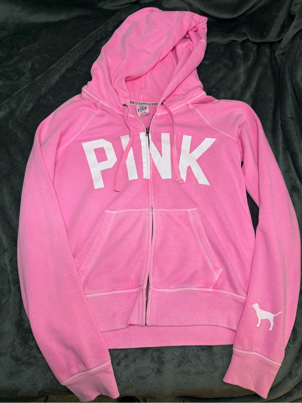 Victoria’s Secret PINK Zip-Up Logo Hoodie Lounge Jacket in Bubblegum Pink White